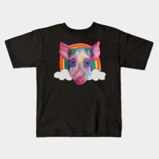 Pig head with rainbow Kids T-Shirt